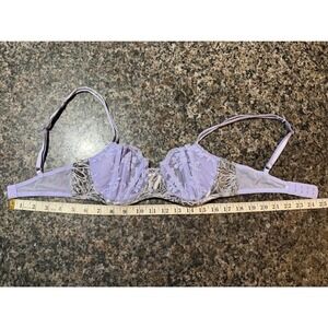 Victorias Secret Lavender Floral Lace Metallic Silver Brocade Underwire Bra